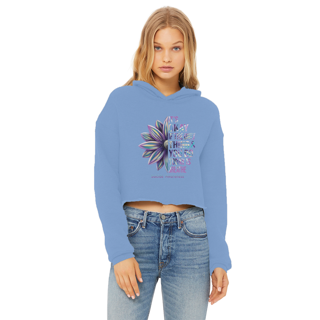 Today Just Breathe Ladies Cropped Raw Edge Hoodie