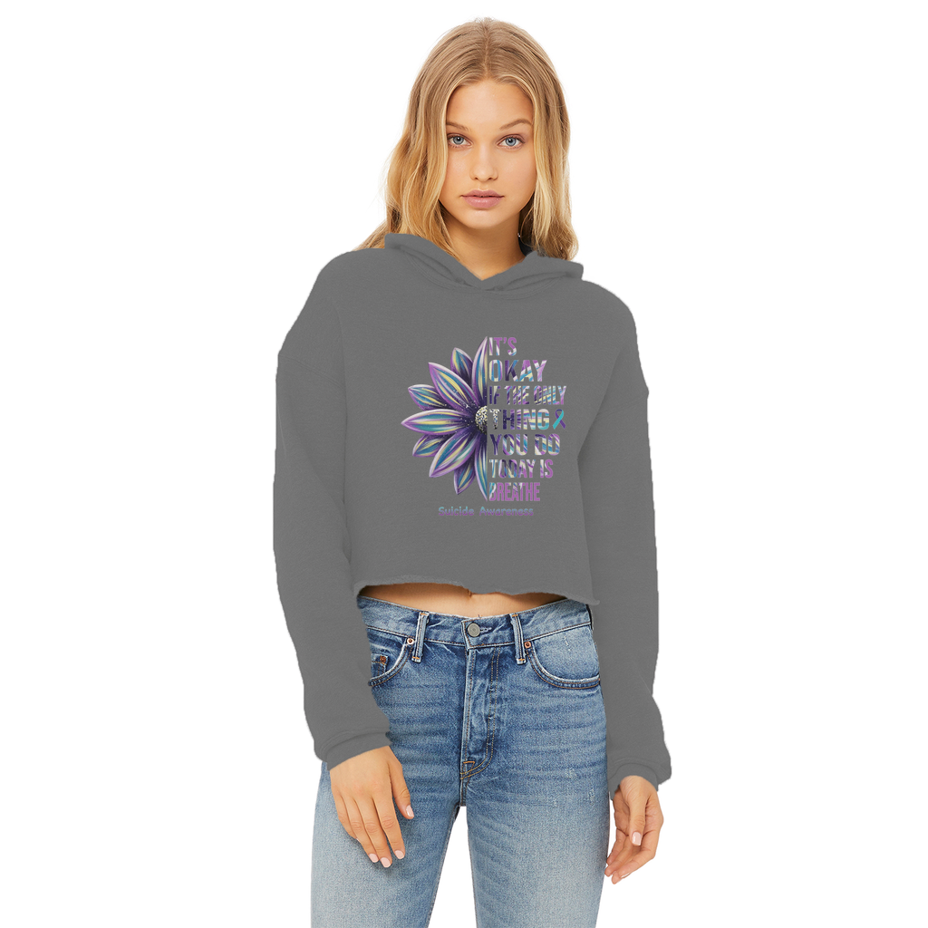Today Just Breathe Ladies Cropped Raw Edge Hoodie