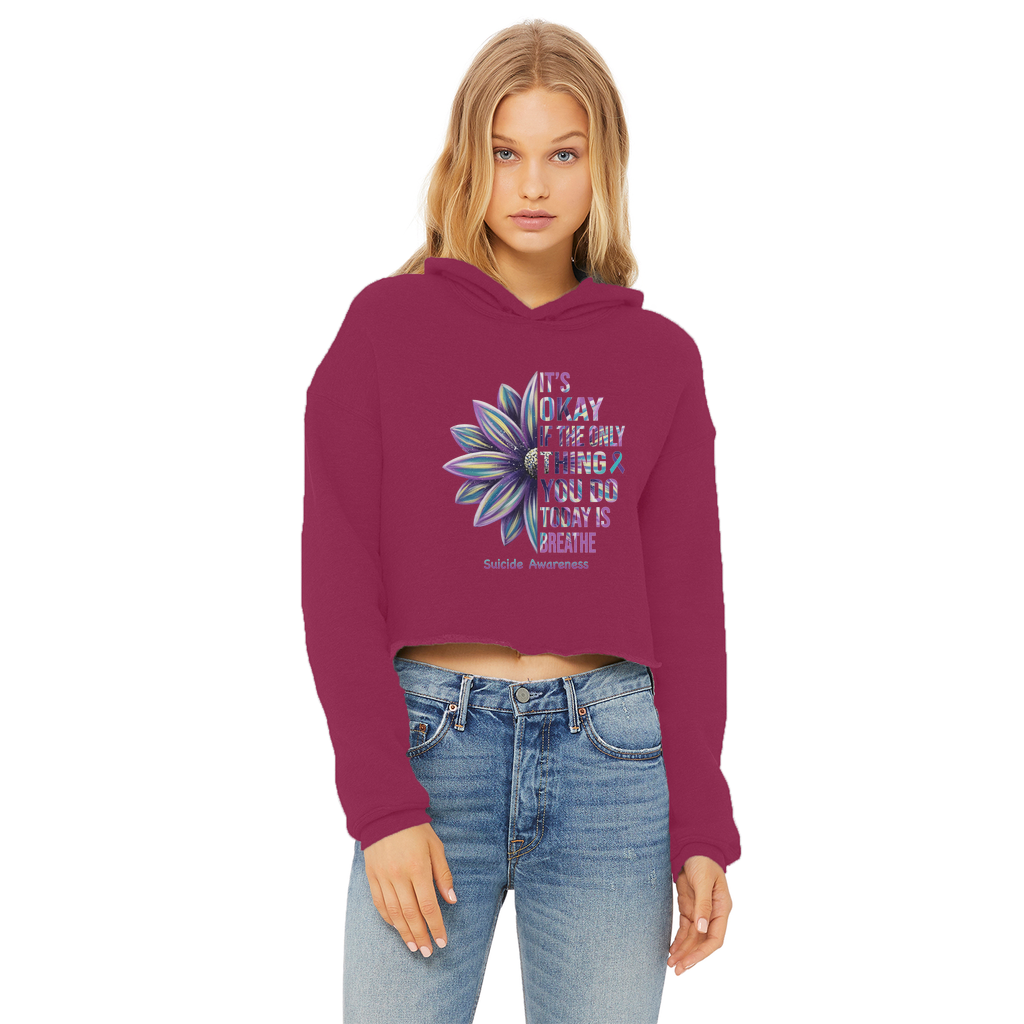 Today Just Breathe Ladies Cropped Raw Edge Hoodie