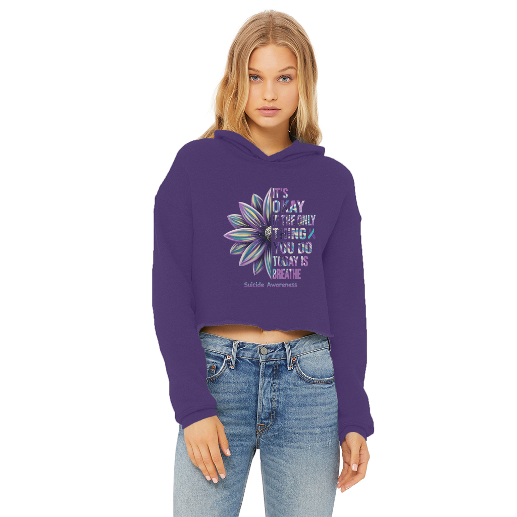 Today Just Breathe Ladies Cropped Raw Edge Hoodie